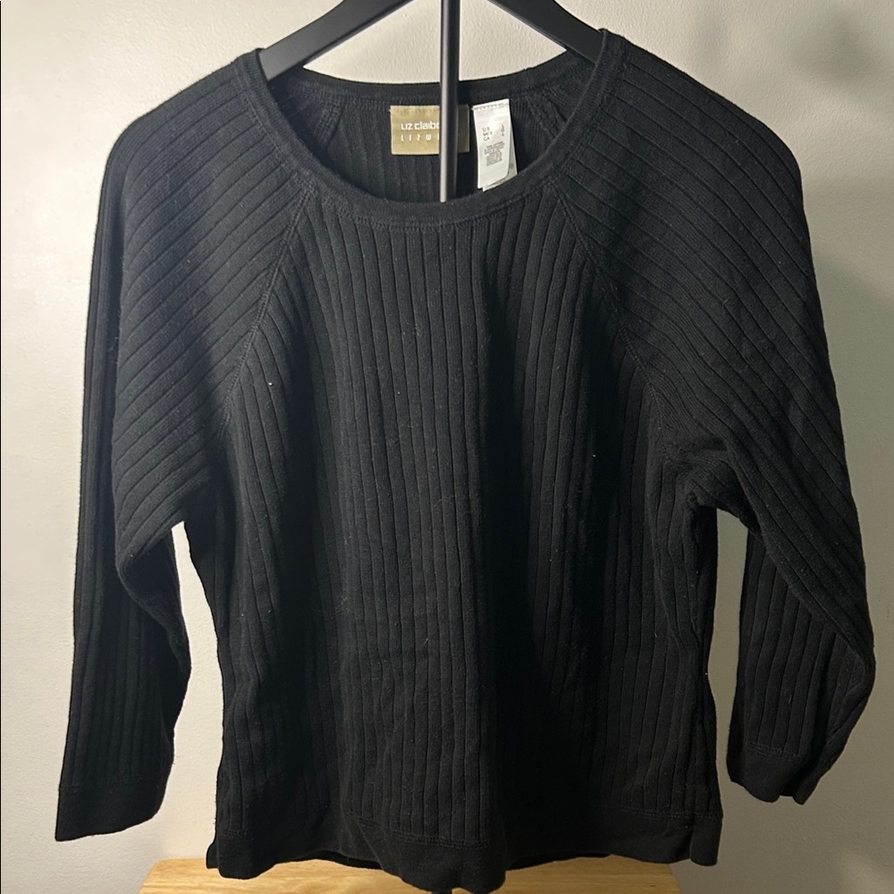 Liz Claiborne Black Knit Top with 3/4 Sleeve